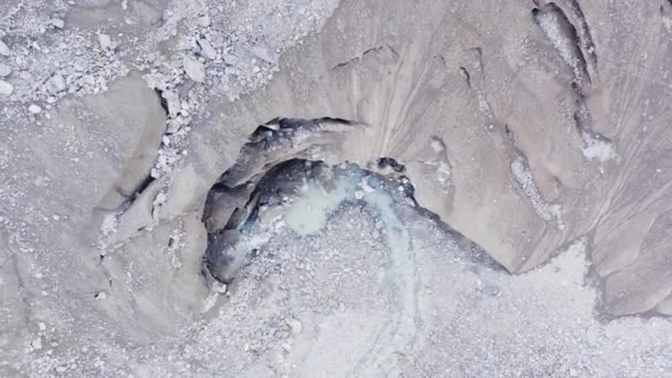 Aerial view of Belvedere mountain glacier. Drone moving to the glacier.Blue, deep and old Ice cave, Alps — Stock Video