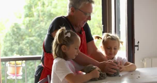 Grandma Two Nephew Cooking Cookies Old New Generation Traditional Value — Video