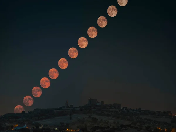 Full Moon Rise City Mouro Night Alentejo Portugal Moon Travel — Foto Stock