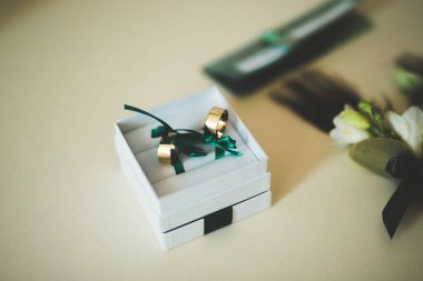 İki altın alyans izole edilmiş arka plan