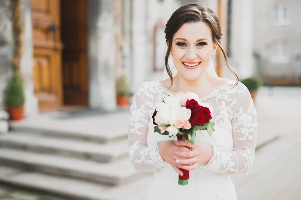 Novia Celebración Grande Hermoso Ramo Bodas Con Flores — Foto de Stock