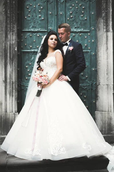 Pareja Perfecta Novia Novio Posando Besándose Día Boda — Foto de Stock