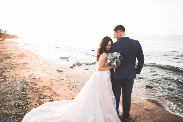 Happy Wedding Couple Staying Beautiful Landscape — Stock Photo, Image