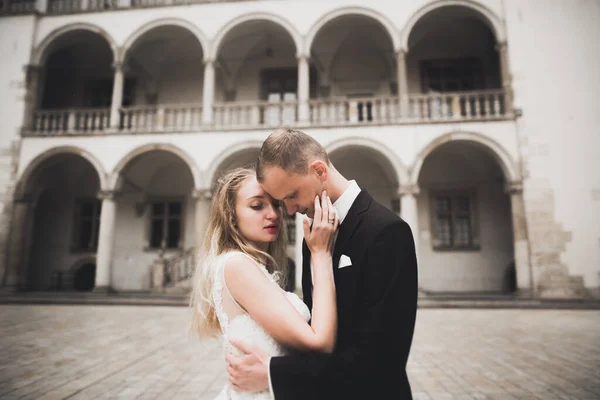 Sinnliches Porträt Eines Jungen Hochzeitspaares Draußen — Stockfoto