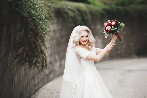 エレガントな白いドレスで美しい豪華な花嫁 — ストック写真