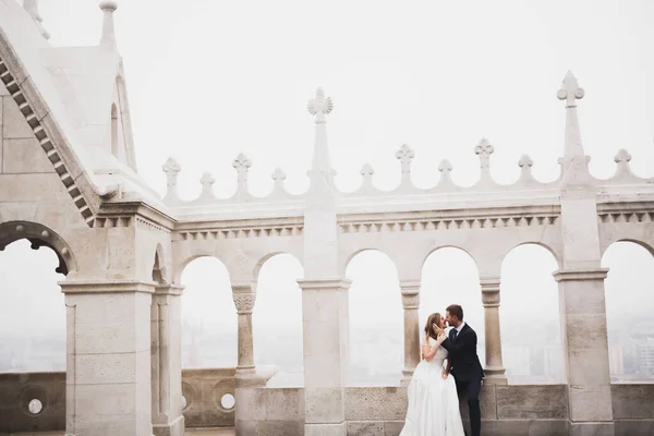 Bela Noiva Noivo Abraçando Beijando Seu Dia Casamento Livre — Fotografia de Stock