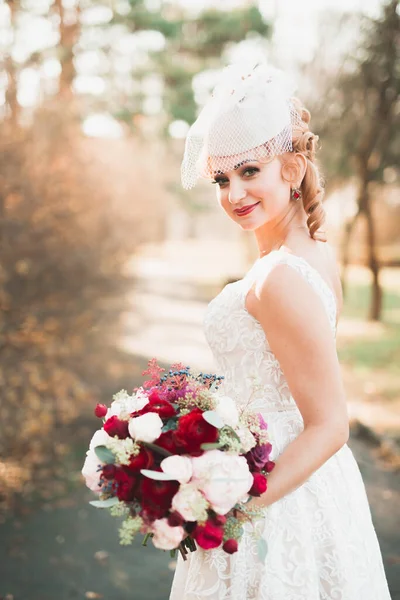 Hermosa Novia Lujo Vestido Blanco Elegante — Foto de Stock