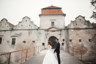 Düğün günü el ele tutuşan çift, damat ve gelin..