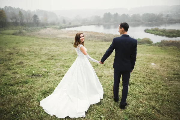 Düğün Günü Ele Tutuşan Çift Damat Gelin — Stok fotoğraf