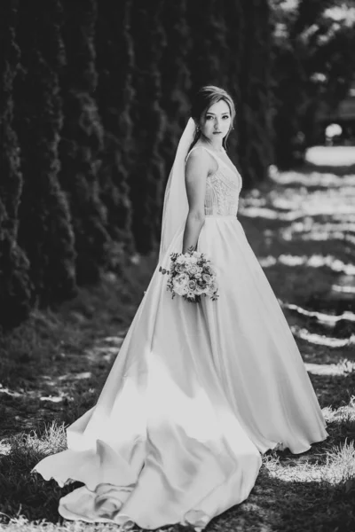 Portrait Une Belle Mariée Mode Douce Sensuelle Maquillage Mariage Cheveux — Photo