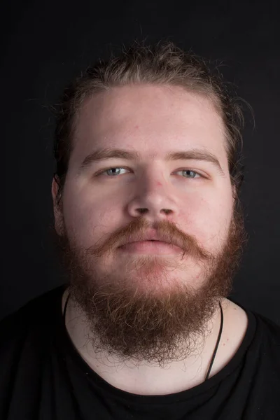 Size Male Long Hair Beard Looking Straight Camera Close Studio — Foto de Stock