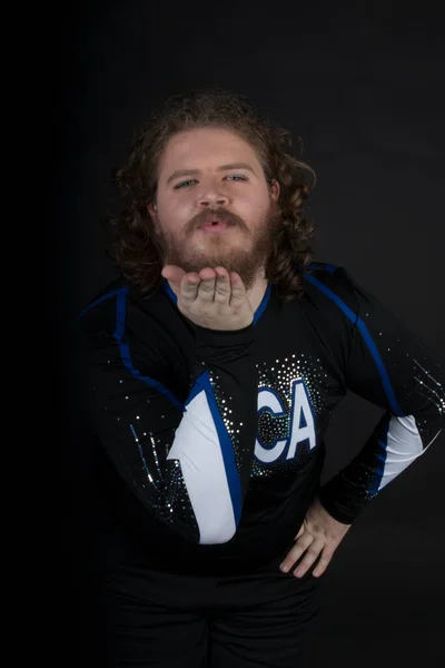 Size Male Long Hair Beard Wearing Cheerleading Costume — Stockfoto