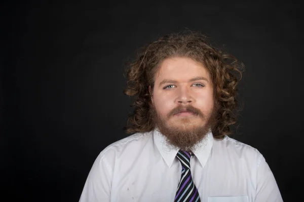 Size Male Long Curly Hair Beard Wearing Business Suit — 스톡 사진