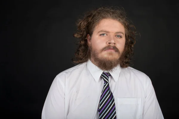 Size Male Long Curly Hair Beard Wearing Business Suit — 스톡 사진