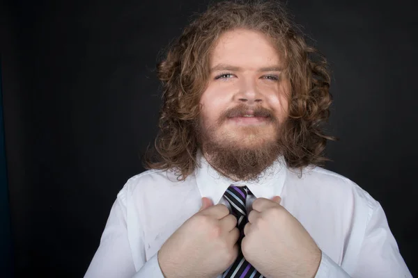 Size Male Long Curly Hair Beard Wearing Business Suit Makeup — Stok fotoğraf