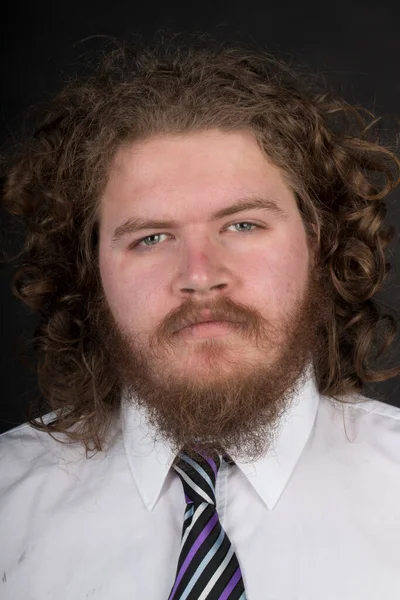 Size Male Long Hair Beard Wearing Business Suit — Stockfoto