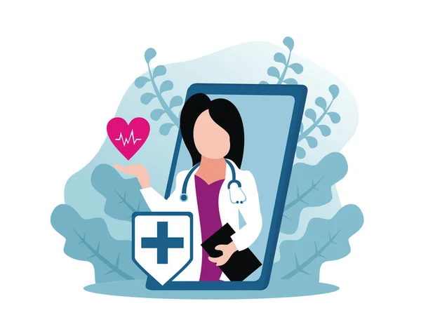 Illustration Vector Graphic Female Doctor Holding Heartbeat Smartphone Monitor Displaying — Stock Vector