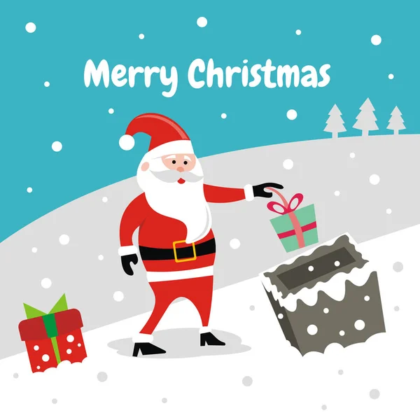 Illustration Vector Graphic Santa Claus Putting Christmas Gifts Chimney Perfect – stockvektor