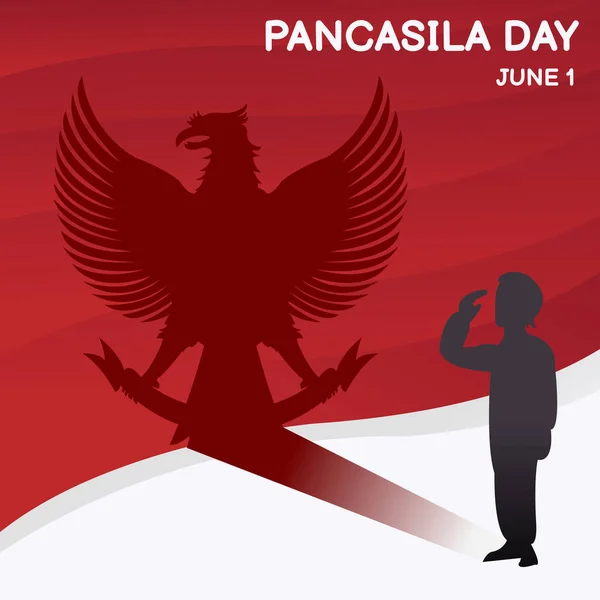 Illustration Vector Graphic Silhouette Saluting Flag Displaying Symbol Garuda Pancasila — Stock Vector