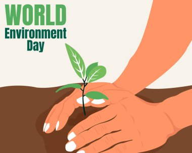 illustration vector graphic of a pair of hands planting greenery on the ground, perfect for world environment day, botany, agriculture, celebrate, greeting card, etc. 
