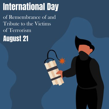 Terörizm kurbanları için mükemmel bir bomba taşıyan bir teröristin çizim vektörü. Kutlama kartı, tebrik kartı vs..