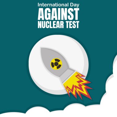 Nükleer bir roketin uzaya fırlatılma çizelgesi, dolunay ve yoğun dumanı gösteriyor, nükleer test, kutlama, tebrik kartı vs..