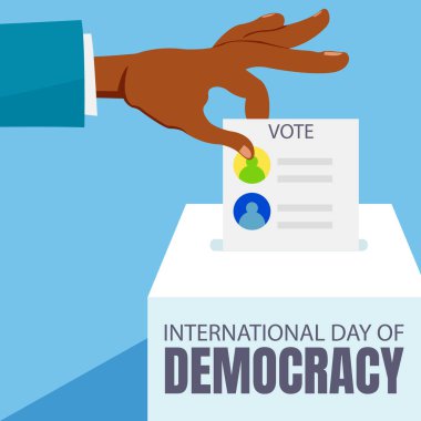 Elin resimli vektör grafiği oy kartını kutuya koyuyor, uluslararası demokrasi günü için mükemmel, kutlama, tebrik kartı, politik, vs..