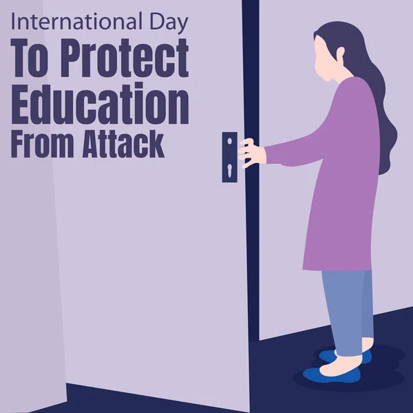 Illustration Vector Graphic Woman Opening Door Perfect International Day Protect — Stock Vector