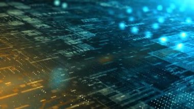Abstract 4K Animation Orange Blue Digital Cyberspace Futuristic Matrix Data Analysis Technology