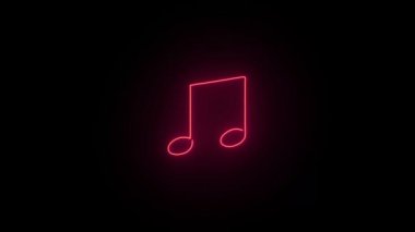 Red Orange Neon Single Musical Note Icon Abstract Animation on A Black Background