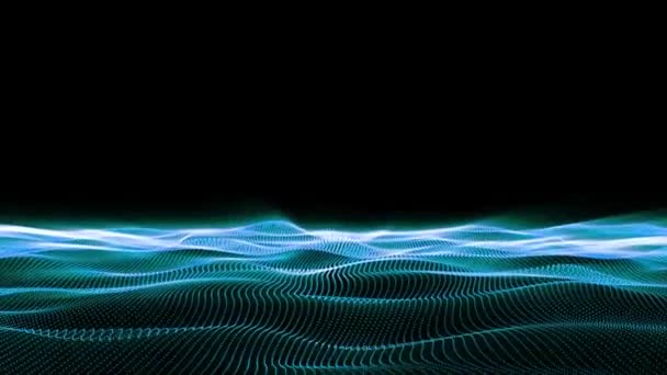 Цифровые Темно Синие Частицы Wave Animation Черном Фоне — стоковое видео