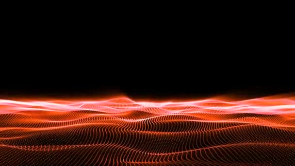 Abstract Digital Red Orange Particles Wave Animation Black Background — Vídeo de Stock