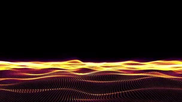 Abstract Digital Yellow Gold Particles Wave Animation Black Background — Vídeos de Stock