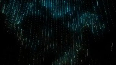 Abstract Animation Shining Blue Particles Falling Down in Lines With A Black Background