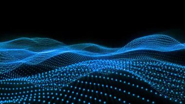 Abstract Animation Digital Blue Particles Wave With A Black Background