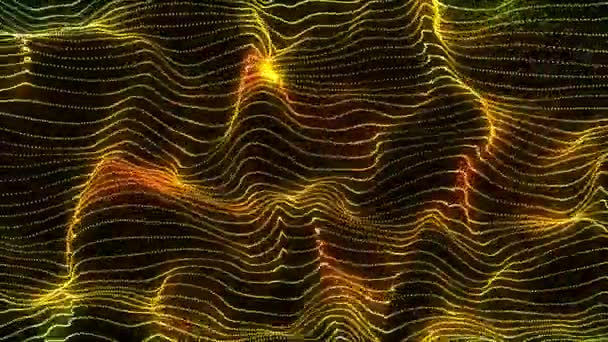Abstract Glowing Yellow Genesis Wave Animation Black Background — Vídeo de Stock
