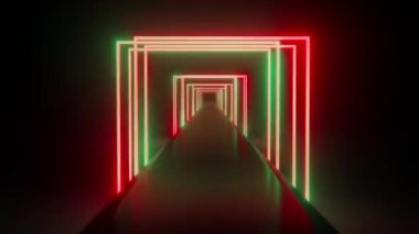 Abstract 4K Animation Futuristic Neon Square Laser Of Ultraviolet Fluorescent Light Tunnel With A Dark Background