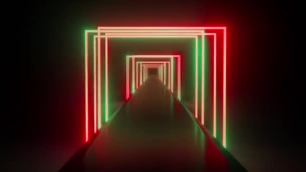 Abstract Animation Futuristic Neon Square Laser Ultraviolet Fluorescent Light Tunnel — Vídeos de Stock