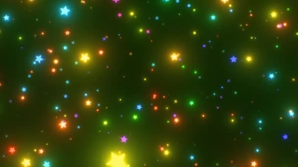 Abstract Animation Flying Field Tiny Rotating Rainbow Stars Neon Glow — Stok video
