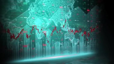 Abstract 4K Animation Red Blue Financial Investment Business Stock Market Trending Global Market Inflation Recession Crisis Graph Chart Background Concept.
