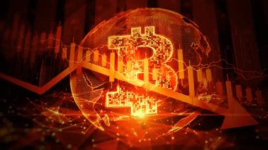 Abstract Futuristic 4K Bitcoin Economy Money Recession Depression Crisis Down Arrow Price Drop Crash Fall Background Concept