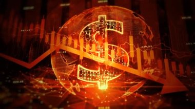 Abstract Futuristic 4K Dollar Economy Money Recession Depression Crisis Down Arrow Price Drop Crash Fall Background Concept