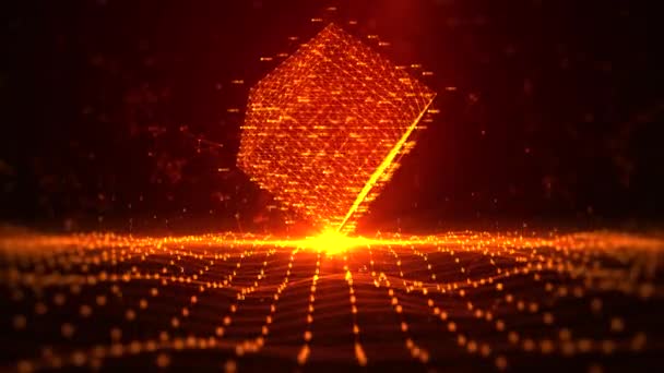 Abstract Futuristic Orange Digital Technology Cyberspace Cube Blockchain Connection Background — Stock video