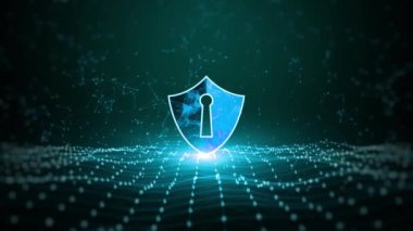 Abstract Futuristic 4K Digital Technology blue Cyberspace Antivirus Shield Icon Cyber Security Protection Background Concept