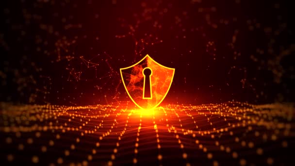 Abstract Futuristic Digital Technology Orange Cyberspace Antivirus Shield Icon Cyber — ストック動画