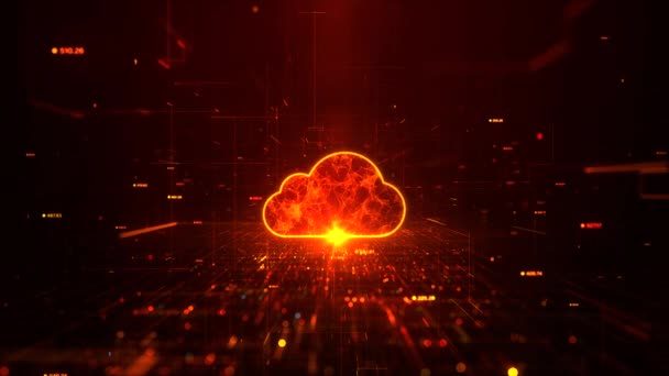 Аннотация Futuristic Orange Floating Digits Digital Technology Network Cloud Computing — стоковое видео