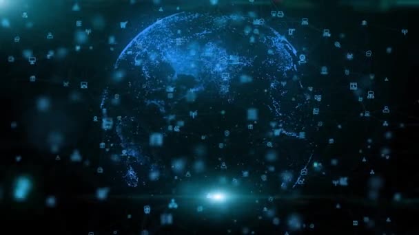 Abstract Futuristic Blue Digital Globe Internet Web Network Blockchain Connection — Stock video
