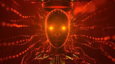Futuristic 4K Orange AI HUD Machine Robot particles Background Concept