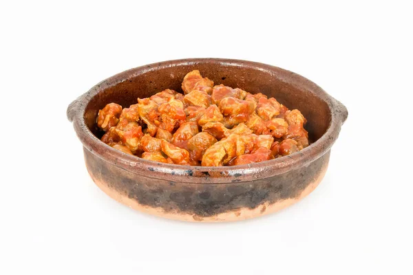 Мясо Томатным Соусом Глиняном Горшке Типичные Блюда Испанской Кухни Стоковое Фото