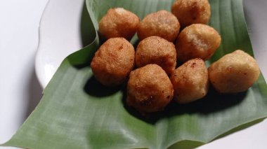 Indonesian traditional snacks made from grated cassava and then the inside is given brown sugar and then fried, this snack is called jemblem